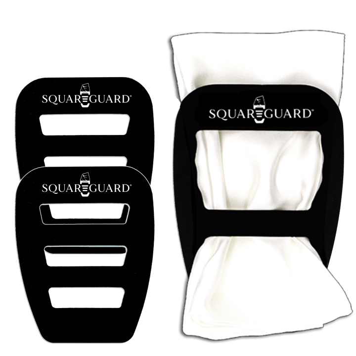 SquareGuard Pocket Square Holder 3-Pack (1 Regular & 2 Slim) + White Pocket Square
