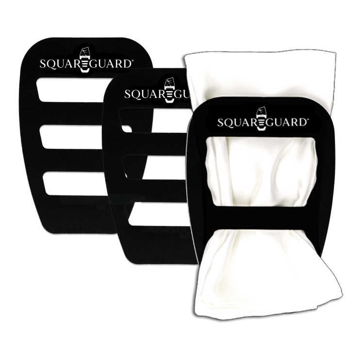 SquareGuard Pocket Square Holder Regular (3 Pack) + White Pocket Square