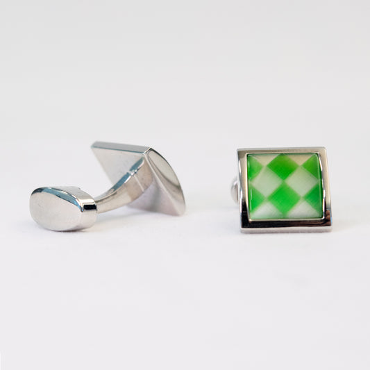 Green and White Checkered Cufflink