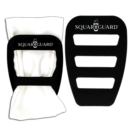 SquareGuard Pocket Square Holder 2-Pack (1 Regular & 1 Slim) + White Pocket Square